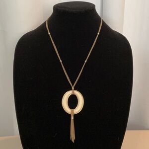 Vintage Monet Gold Tone Chain Ivory Cream Pendant Tassel Necklace